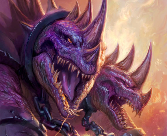 Обои картинки фото видео игры, world of warcraft, хромаггус, арт, кандалы, шипы, зубы, blackrock, mountain, hearthstone, цепи, дракон, chromaggus, wow, world, of, warcraft