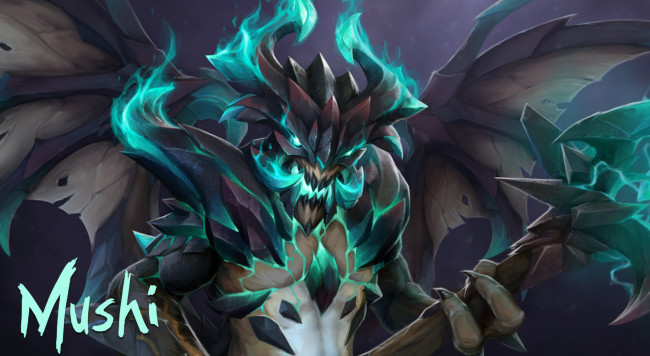 Обои картинки фото видео игры, dota 2, арт, рога, существо, outworld, devourer, harbinger, mushi, dota, 2, крылья