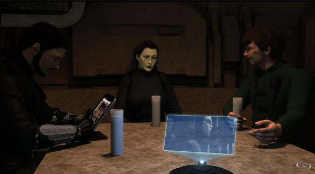 Обои картинки фото видео игры, star wars, взгляд, фон, девушка, стол, мужчины