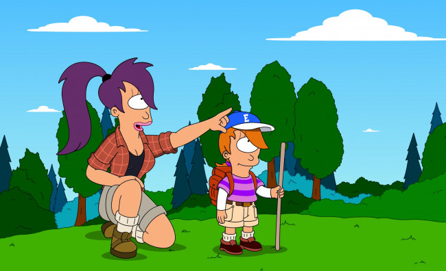 Обои картинки фото мультфильмы, futurama, деревья, природа, персонажи