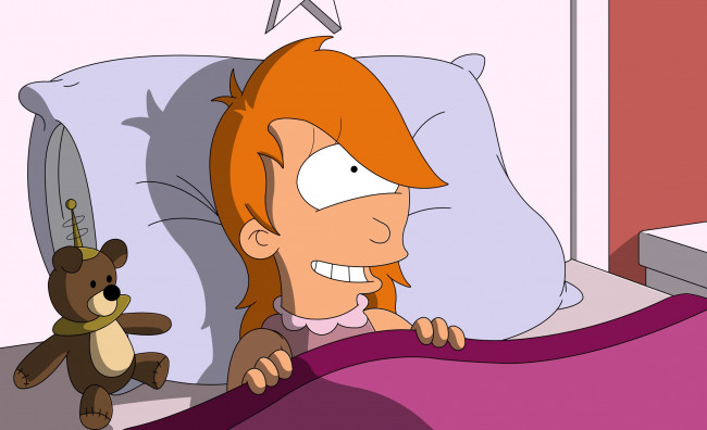 Обои картинки фото мультфильмы, futurama, игрушка, кровать, персонаж