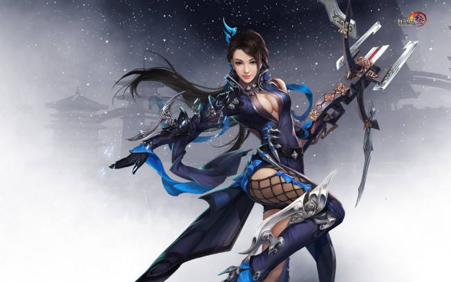 Обои картинки фото видео игры, jx online 3, девушка, оружие, фон, взгляд