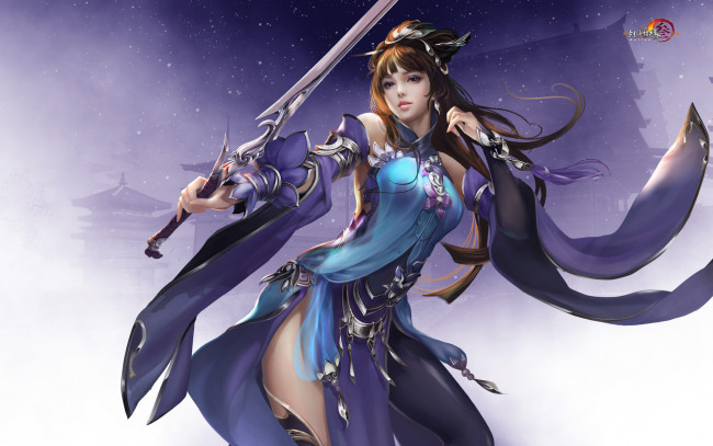 Обои картинки фото видео игры, jx online 3, девушка, взгляд, фон, оружие