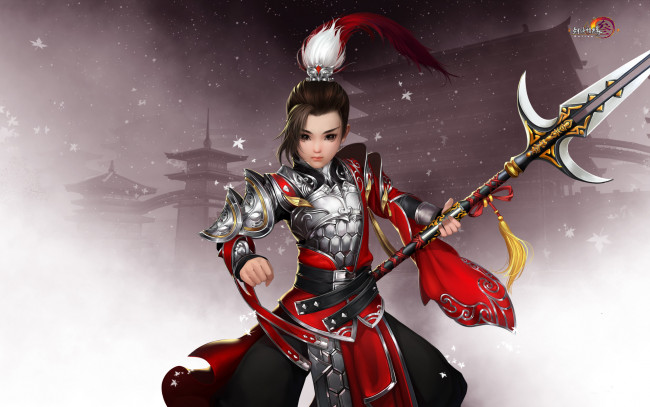 Обои картинки фото видео игры, jx online 3, оружие, фон, взгляд, девушка