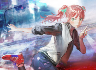 Картинка аниме unknown +другое nababa светофор девушка