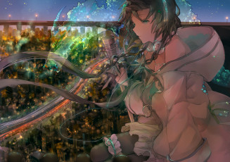 Картинка аниме utau микрофон дракон девушка