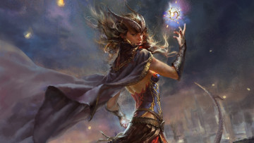 Картинка фэнтези демоны демон девушка рога фентези арт маг магия