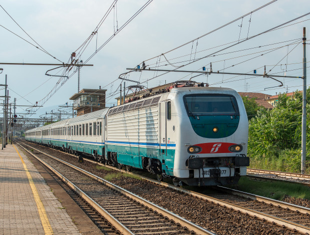 Обои картинки фото техника, электровозы, рельсы, локомотив, состав