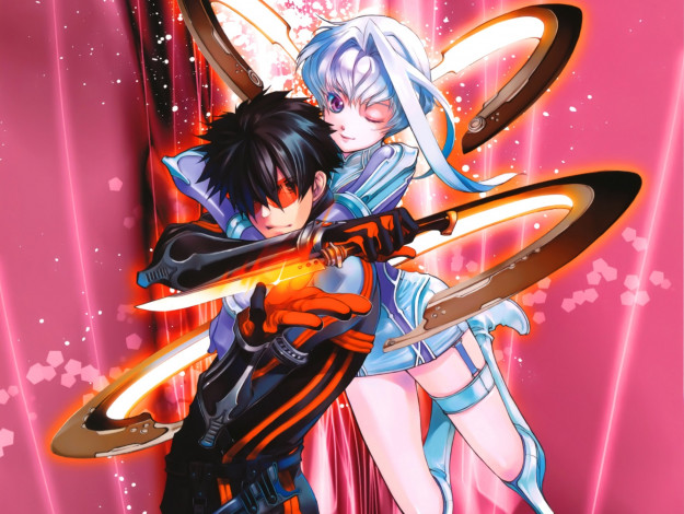 Обои картинки фото аниме, kaku-san-sei million arthur, оружие, девочка, парень