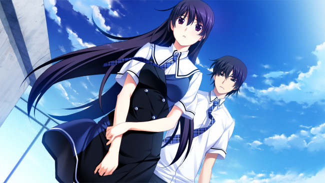 Обои картинки фото аниме, grisaia no kajitsu, фон, парень, взгляд, девушка