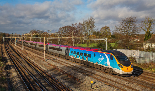 Обои картинки фото техника, поезда, рельсы, локомотив, состав