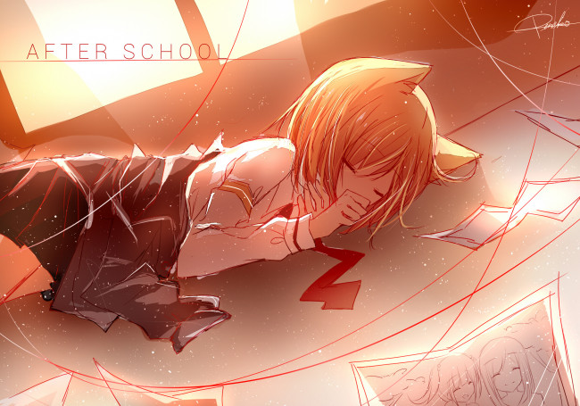 Обои картинки фото аниме, животные,  существа, девочка, спит