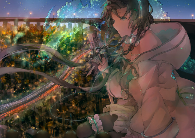 Обои картинки фото аниме, utau, микрофон, дракон, девушка