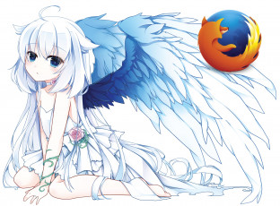 обоя компьютеры, mozilla firefox, девушка, взгляд, фон, логотип