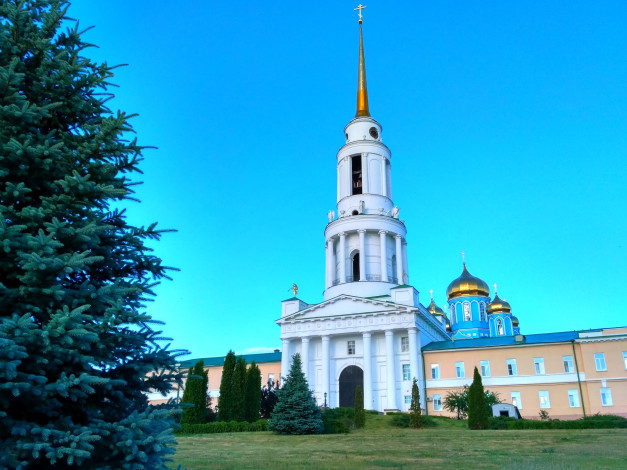 Обои картинки фото города, - православные церкви,  монастыри, храм, собор, задонск, липецкая, ель