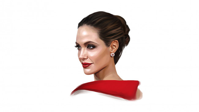 Обои картинки фото angelina jolie, рисованное, люди, девушка, фон, взгляд, улыбка, портрет