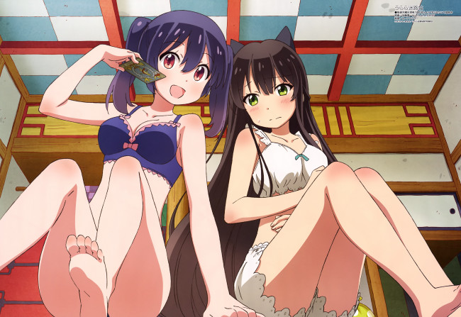 Обои картинки фото аниме, urara meirochou, карты, белье, девушки