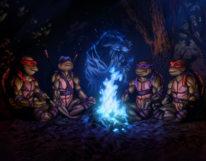 Картинка рисованное комиксы фон черепашки дух костер