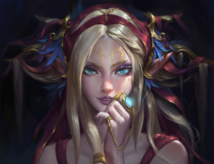 Картинка фэнтези девушки арт рука ленты волосы взгляд украшение девушка