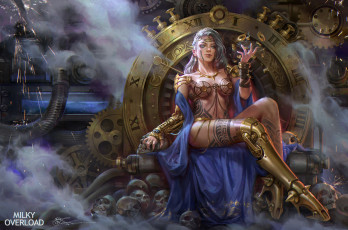 Картинка фэнтези девушки трон эротика девушка поза черепа сидит магия арт стимпанк