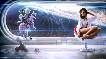 Картинка фэнтези девушки владимир манюхин помещение цветы blossom женщина