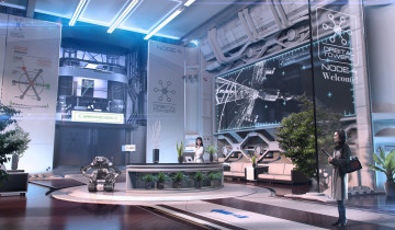 Картинка фэнтези иные+миры +иные+времена igor sobolevsky помещение orbital towers node робот