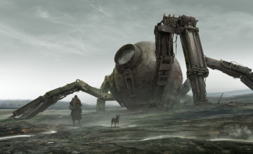 Картинка фэнтези роботы +киборги +механизмы собака человек dog walking аппарат