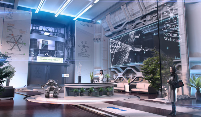 Обои картинки фото фэнтези, иные миры,  иные времена, igor, sobolevsky, помещение, orbital, towers, node, робот