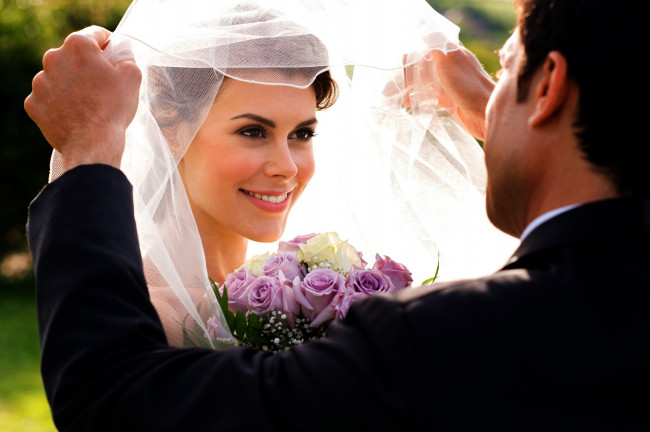 Обои картинки фото разное, мужчина женщина, фата, невеста, новобрачные