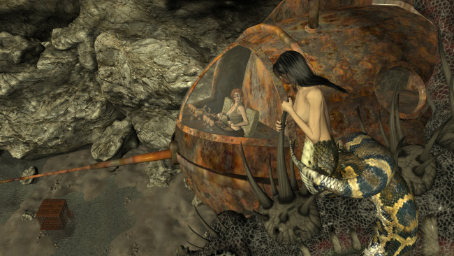 Обои картинки фото 3д графика, фантазия , fantasy, фон, взгляд, девушка