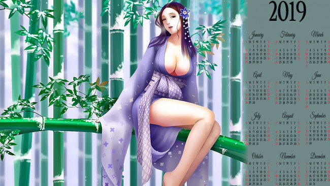 Обои картинки фото календари, фэнтези, сидеть, листья, девушка