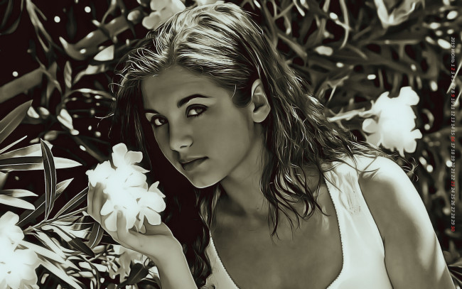 Обои картинки фото календари, компьютерный дизайн, цветы, взгляд, девушка