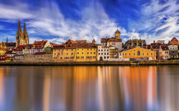 Картинка города регенсбург+ германия река набережная