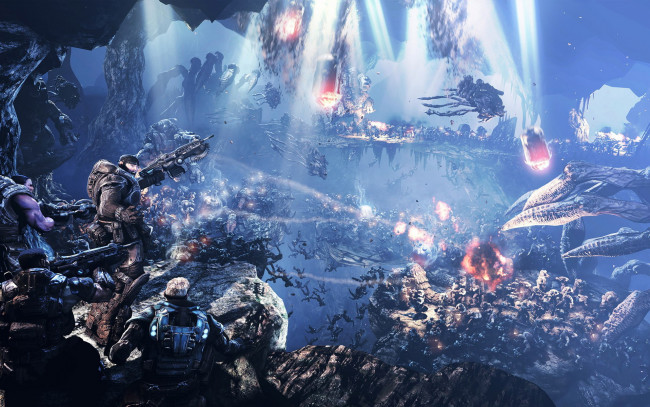 Обои картинки фото видео игры, gears of war 2, армии, монстры, бой