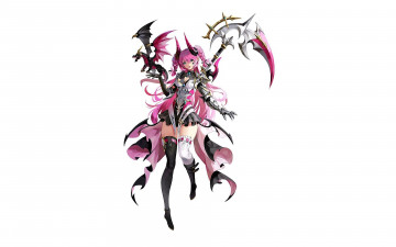 Картинка аниме ангелы +демоны девушка рога оружие дракон