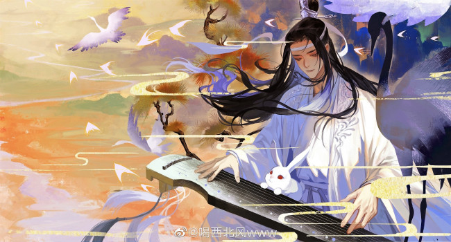 Обои картинки фото аниме, mo dao zu shi, лань, ванцзы, гуцинь, журавли