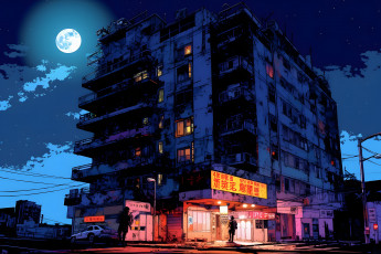 Картинка аниме город +улицы +интерьер +здания нейросети графика нейроарт ai art нейронные сети рисунки нейро искусство