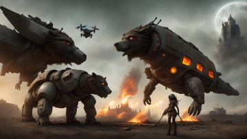 Картинка фэнтези роботы +киборги +механизмы нейросети графика нейроарт ai art нейронные сети рисунки нейро искусство робот