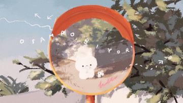 Картинка рисованное животные котик мышка дерево