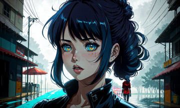 Картинка аниме город +улицы +интерьер +здания нейросети графика нейроарт ai art нейронные сети рисунки нейро искусство девушка