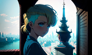 Картинка аниме город +улицы +интерьер +здания нейросети графика нейроарт ai art нейронные сети рисунки нейро искусство девушка
