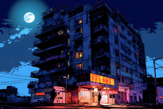 Обои картинки фото аниме, город,  улицы,  интерьер,  здания, нейросети, графика, нейроарт, ai, art, нейронные, сети, рисунки, нейро, искусство