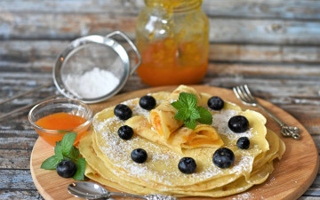 Картинка еда блины +оладьи мята черника варенье