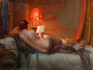 Картинка рисованные люди девушка книга кровать