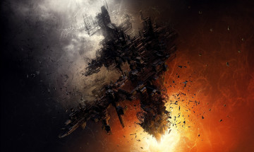 Картинка космос арт корабль обломки энергия