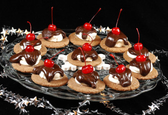 Картинка еда пирожные кексы печенье вишня шоколад