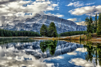 Картинка mount rundle vermillion lakes banff national park alberta canada природа реки озера банф деревья отражение горы озеро