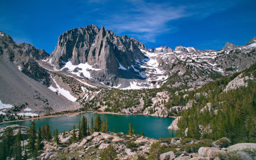 Картинка temple crag third lake california природа реки озера калифорния горы склоны деревья palisades glacier john muir wilderness
