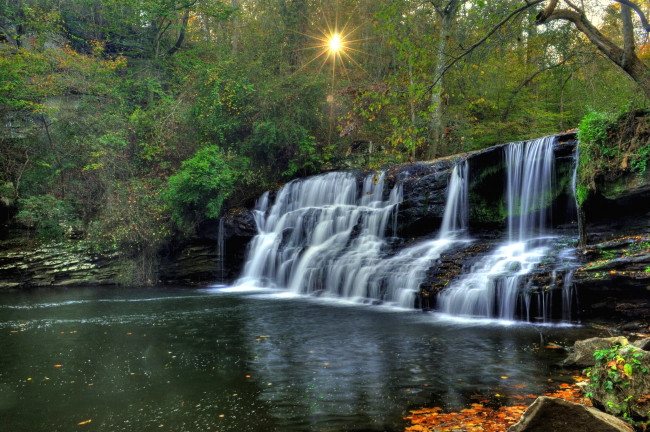 Обои картинки фото природа, водопады, поток, солнце, вода