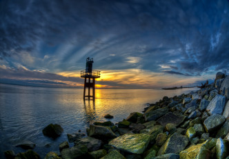 Картинка природа восходы закаты зарево тучи камни океан